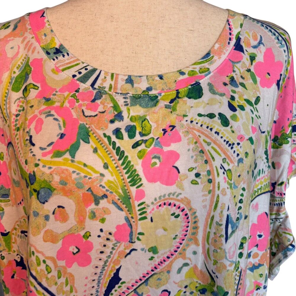 Crown & Ivy Top Womens 4X Pink Floral Print Scoop Neck Short Sleeve Ruffle - Picture 3 of 6